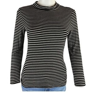 LULU'S Black & White Striped Mock T-Neck L